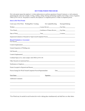 Printable Hot Work Permit Osha Forms