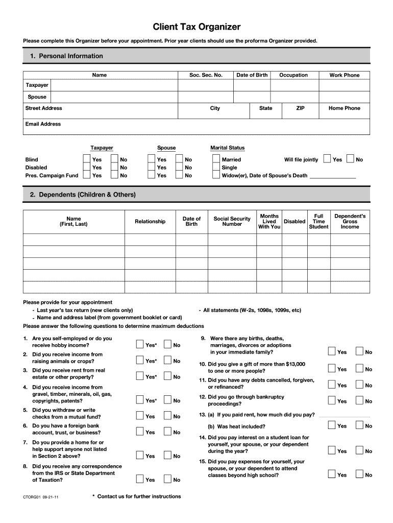  Income Tax Organizer No Download Needed 2011-2024