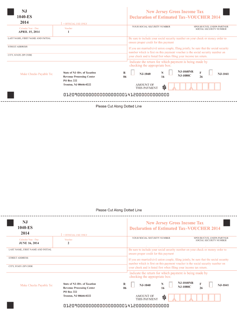 Nj 1040 Es V Payment Voucher  Form