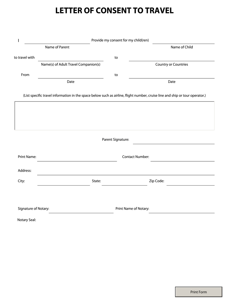 travel consent form for minor usa