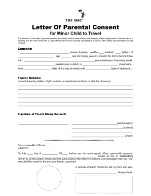 Sample letter of consent to travel without parents - Fill Out and Sign ...