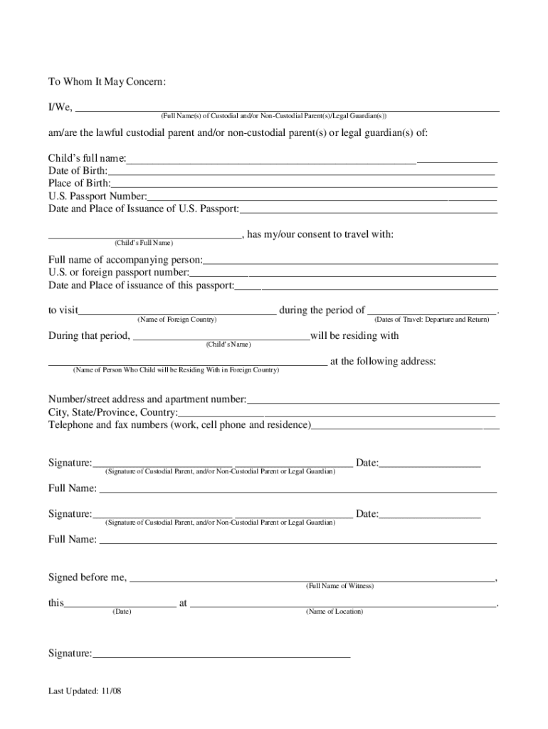  Child Travel Consent Form 2008-2024