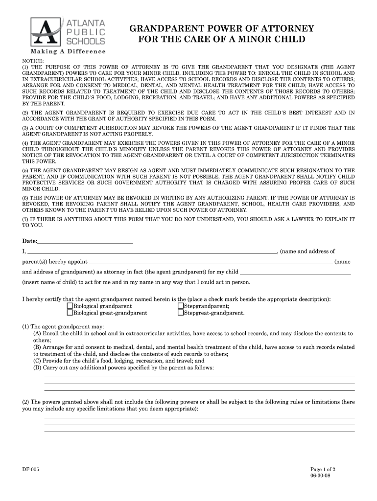  Sample Grandparent Power of Attorney Form 2008-2024