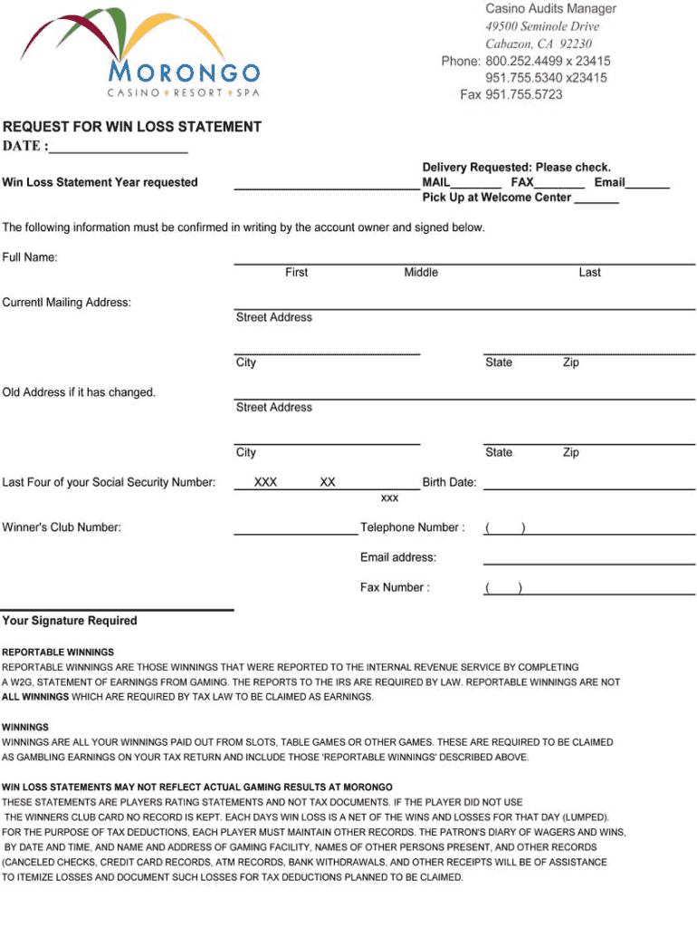 Moronogo Win Loss Statement  Form