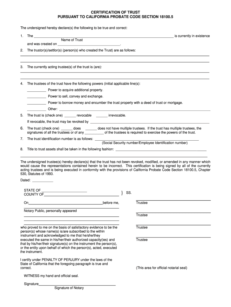 Certificate of Trust Example  Form
