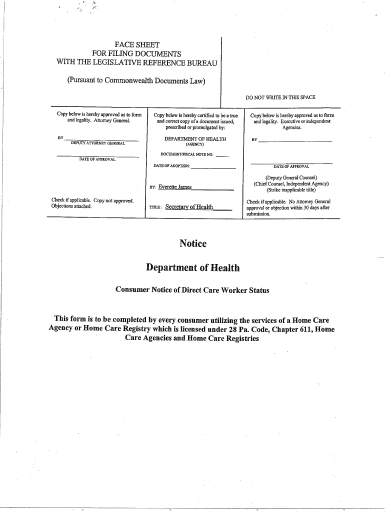 Consumer Notice of Direct Care Worker Status  Form