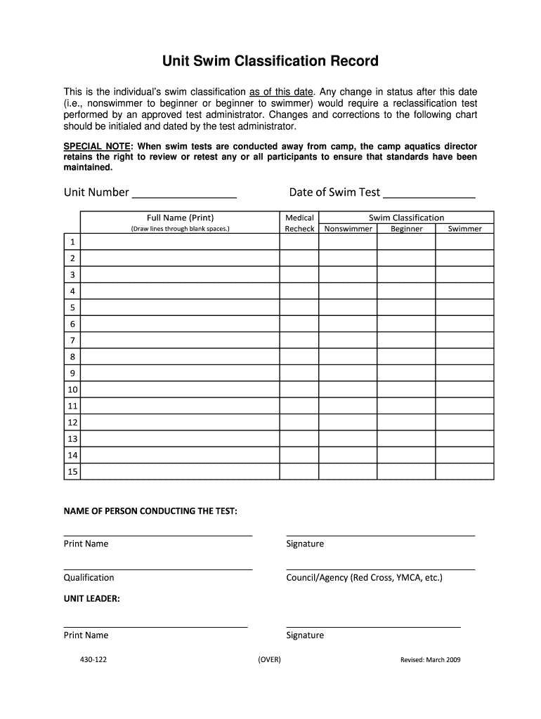  Official Bsa Swim Test Form 2009-2024