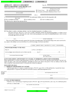 Servicemembers Civil Relief Act Affidavit  Form