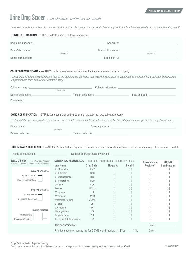 Printab E Urine Drig Screen Results Form