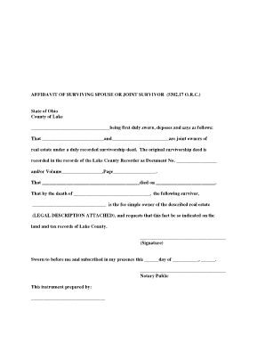 AFIDAVIT of SURVIVING SPOUSE or Lake County, Ohio  Form