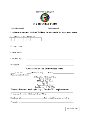 W 2 REQUEST FORM Please Allow Two Weeks 14 City of Chicago Cityofchicago