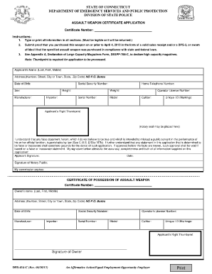  Assault Weapon Certificate Application CT Gov Ct 2013