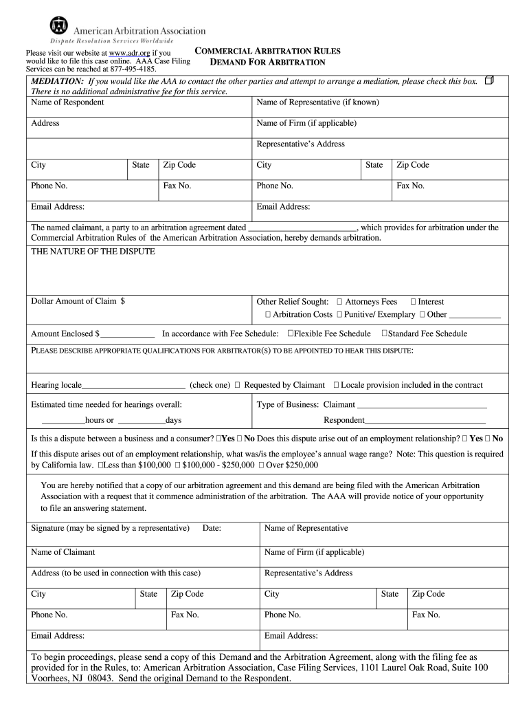  Demand for Arbitration  American Arbitration Association 2005-2024