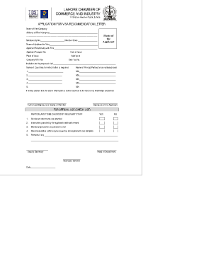 Visa Recommendation Letter from Chamber of Commerce Lahore  Form