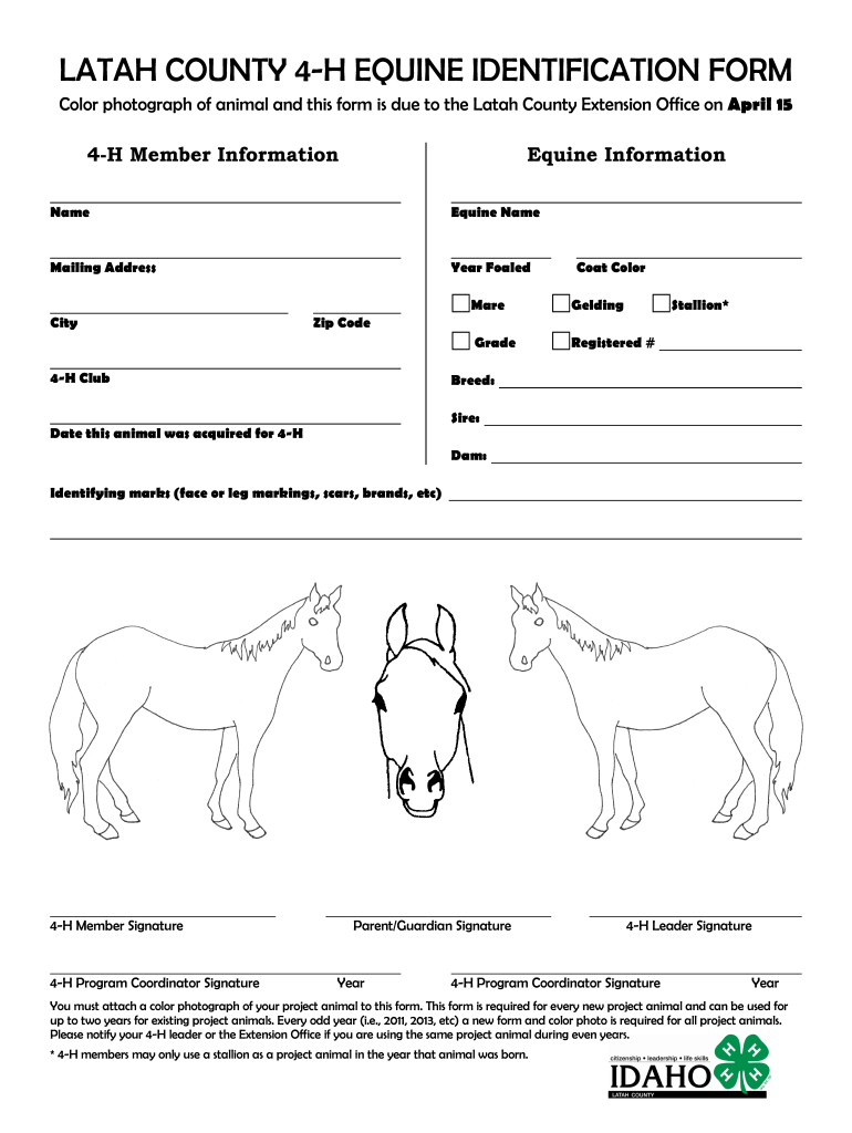 Horse Identification Sheet University of Idaho Extension Extension Uidaho  Form