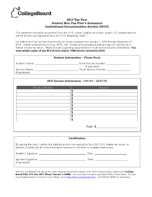 Non Tax Filer Statement College Board  Form