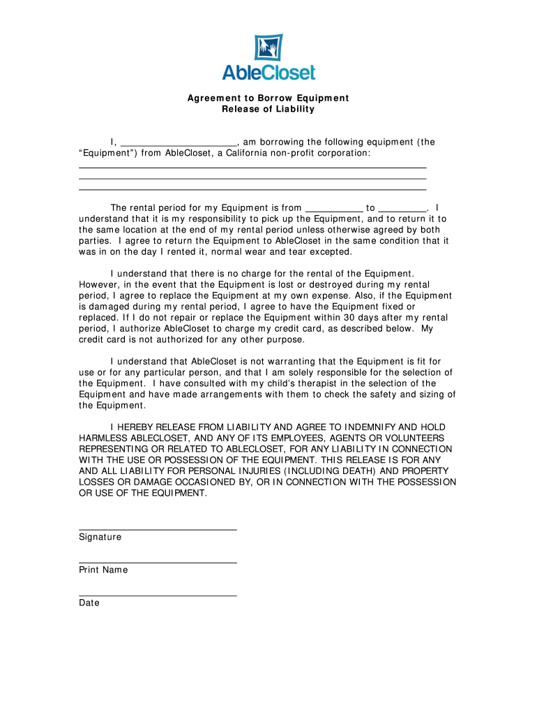 Equipment Borrowing Form Template Fill Out and Sign Printable PDF