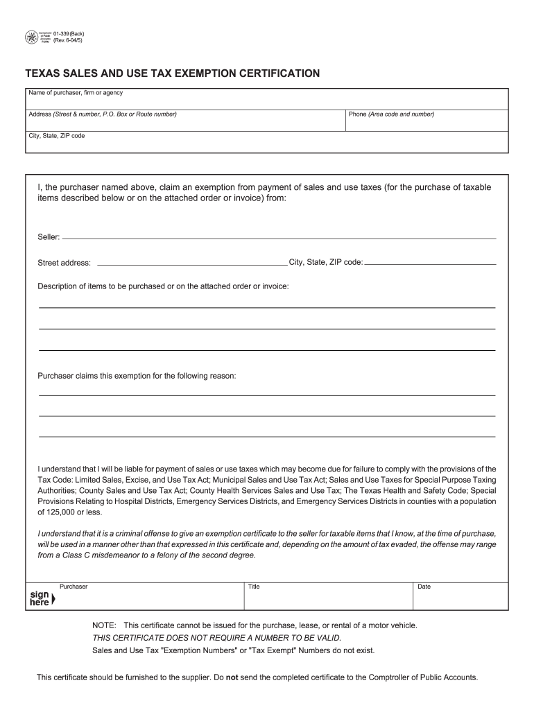  Texas Fillable Tax Exemption Form 2010