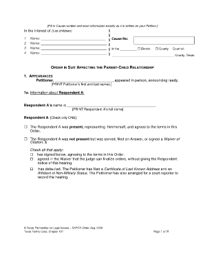 Suit Affecting the Parent Child Relationship Texas Form