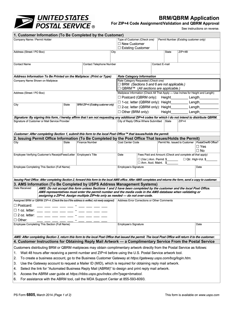  Usps Form 6805 2014-2024