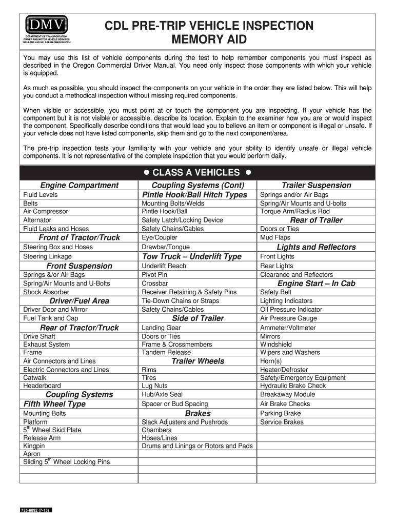  Michigan Cdl Pre Trip Inspection Memory Aid 2013-2024