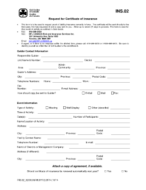 Request for Certificate of Insurance Forms Girl Guides of Canada