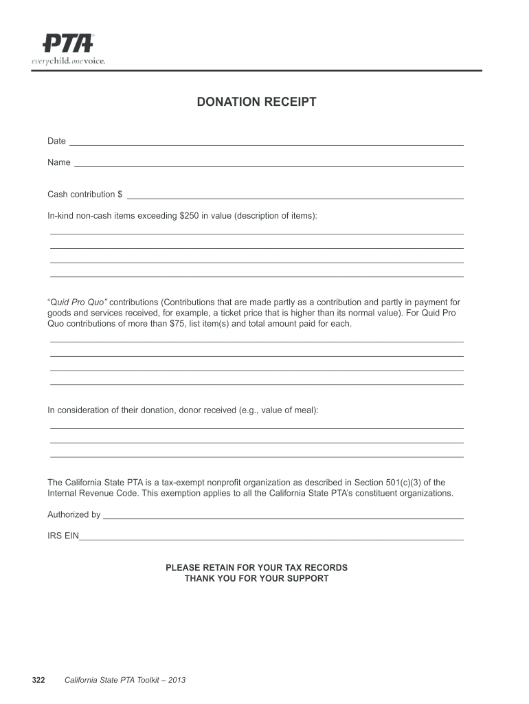  California Donation Receipt Printable 2013-2024