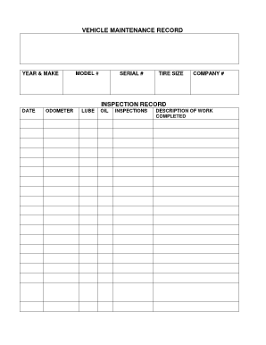 Dot Vehicle Maintenance Log  Form