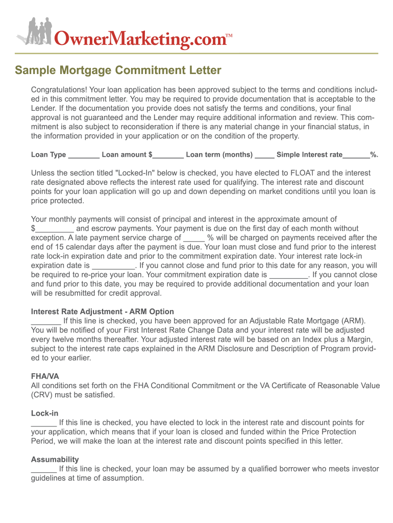 Loan Commitment Letter  Form