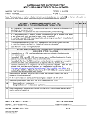 DSS 1515 FOSTER HOME FIRE INSPECTION SAFETY REPORT Info Dhhs State Nc  Form