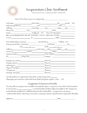 Download New Patient Acupuncture Clinic NW Intake Form and