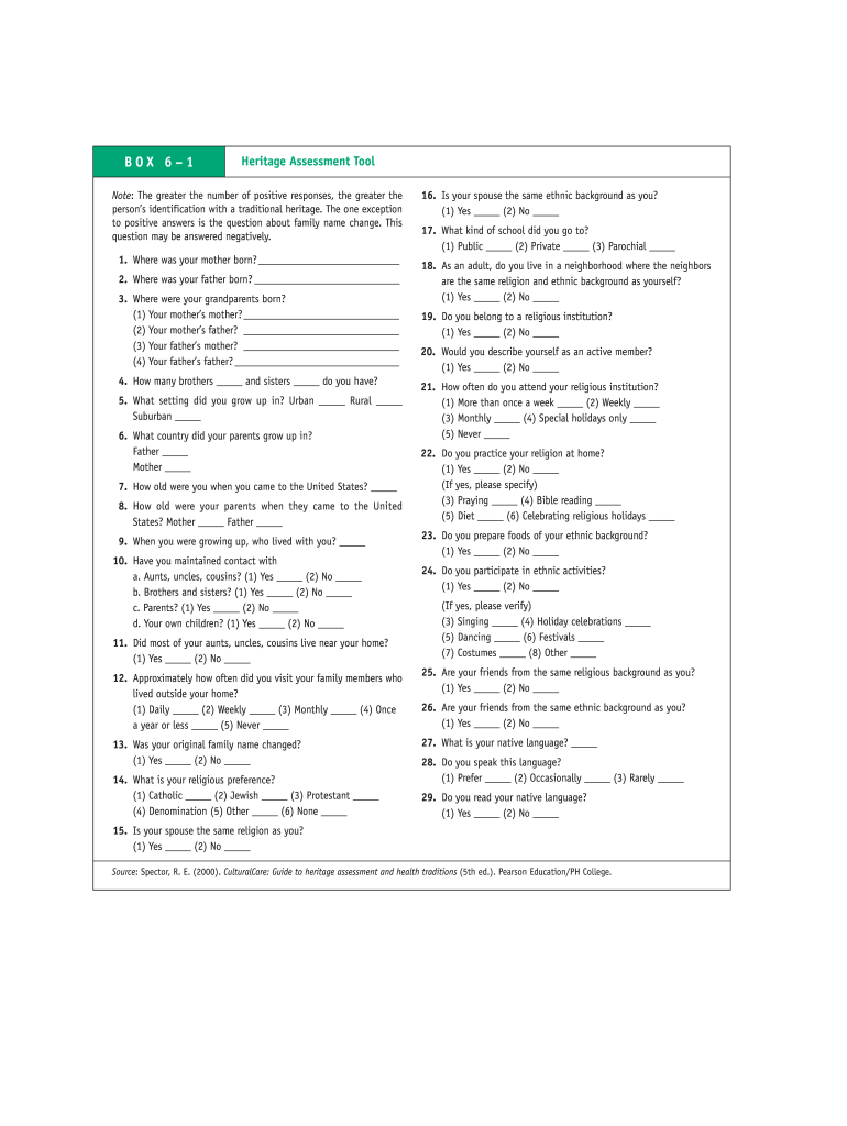 Heritage Assessment Tool  Form