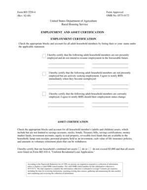 Rd 3550 4 Employment and Asset Certification  Form