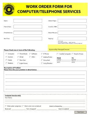 Work Order Form for Computertelephone
