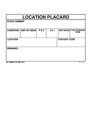 Da Form 3779 Location Placard