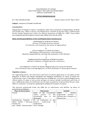 Death Certificate Form Assam PDF Download