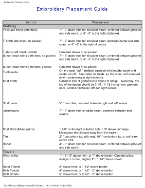 Printable Embroidery Placement Guide  Form