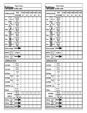 Duftende jord apt Yahtzee Score Sheets Form - Fill Out and Sign Printable PDF Template |  signNow