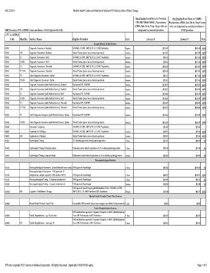 Mental Health Codes and Maximum Adjusted Ffs Rate by Date of Rate Change Form