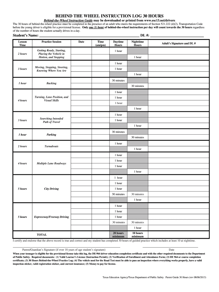  How to Fill Out the behind the Wheel Instruction Log Form 2013