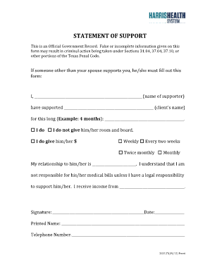  Harris Health Support Form 2012