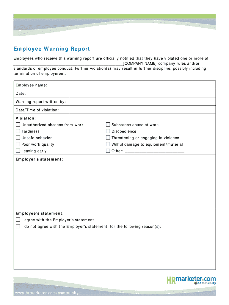 Employee Warning Report HRmarketer Com  Form