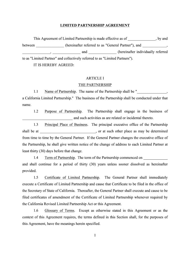 Limited Partnership Agreement  Form