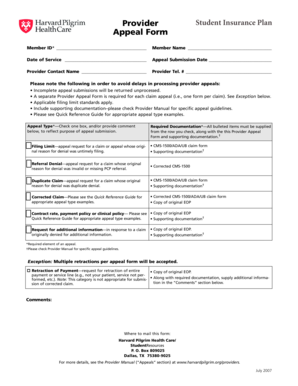 Harvard Pilgrim Provider Appeal Form