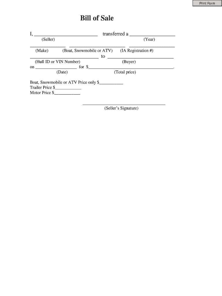 Atv Bill of Sale Mn  Form