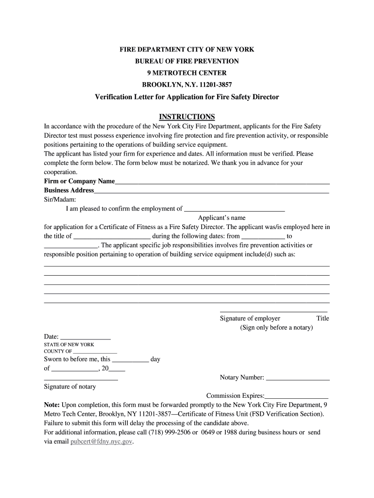 Fdny Employment Verification  Form