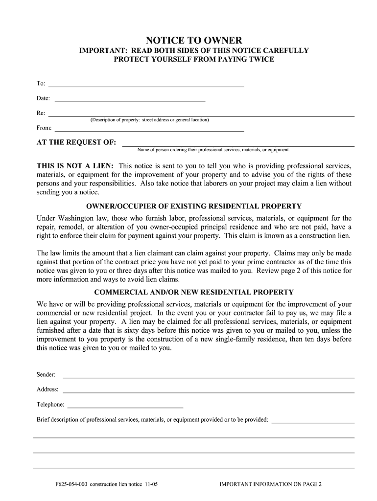 Washington Lien Notice  Form