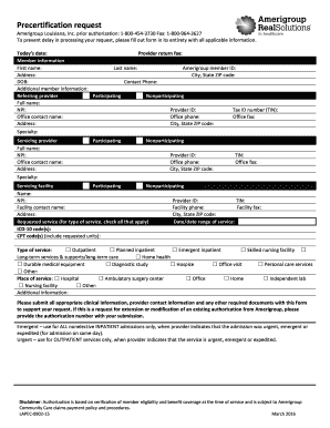 Amerigroup Precertification  Form