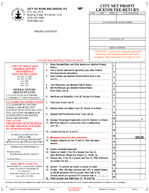 City of Bowling Green Net Profit License Fee Return  Form