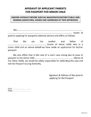 Affidavit for Passport  Form